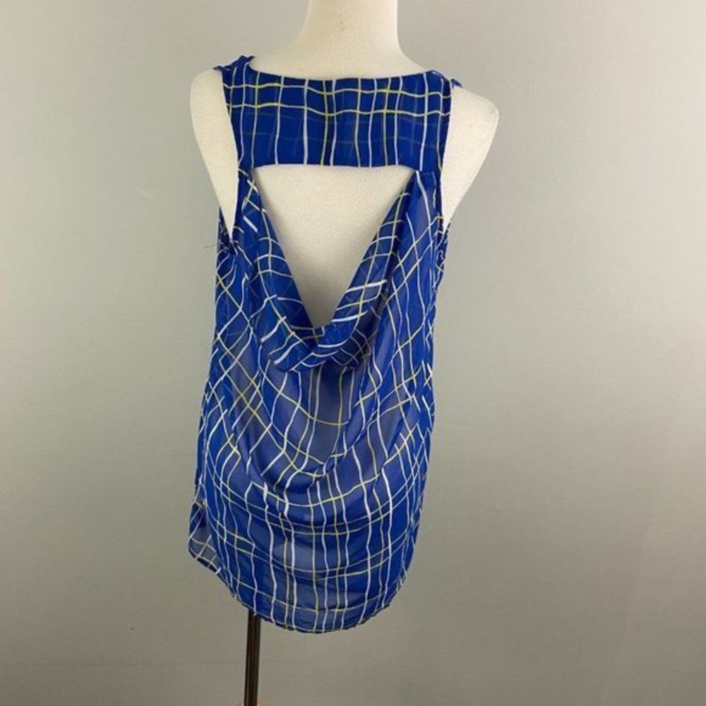 SWEET RAIN Blue & Yellow Plaid Open Back Blouse - Picture 5 of 8